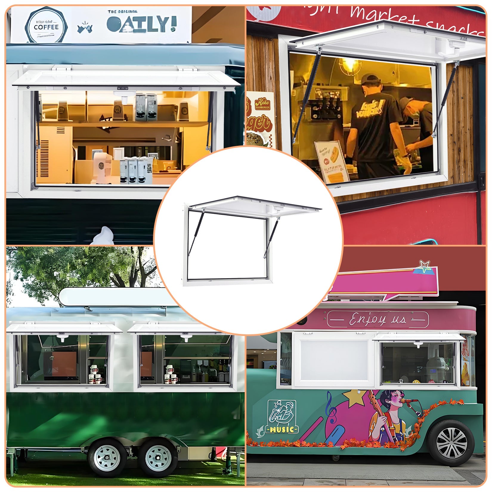 Garvee 36" x 24" Aluminum Alloy Concession Window for Food Trucks - Awning Door with Handle for BBQ Trailers and Mobile Catering