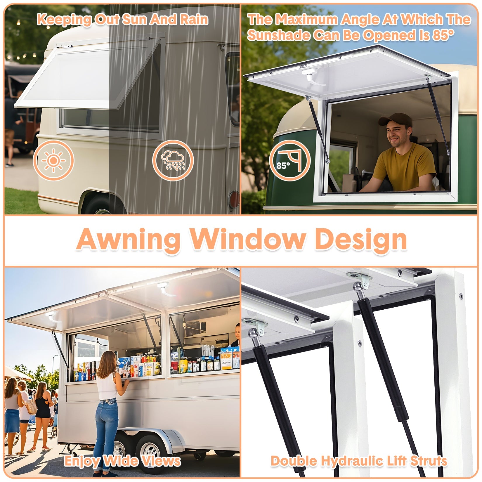 Garvee 36" x 24" Aluminum Alloy Concession Window for Food Trucks - Awning Door with Handle for BBQ Trailers and Mobile Catering