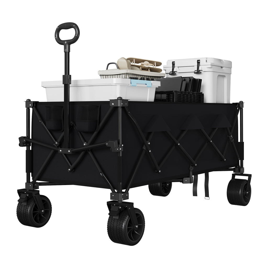 Garvee Heavy Duty Utility Beach Wagon Cart - Collapsible Wagon Beach with All Terrain Wheels, Extra Long WagonCart, Foldable with Cup Holders for Sand