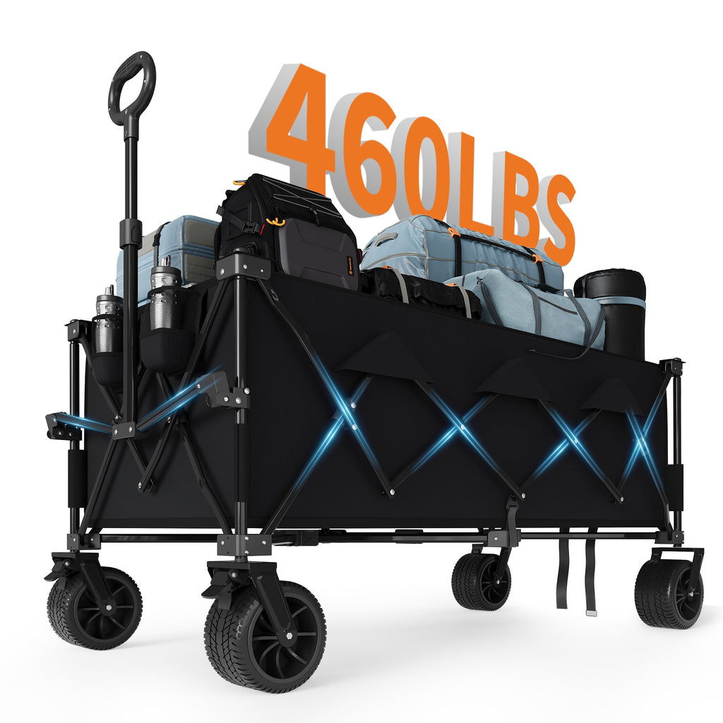Garvee Heavy Duty Utility Beach Wagon Cart - Collapsible Wagon Beach with All Terrain Wheels, Extra Long WagonCart, Foldable with Cup Holders for Sand