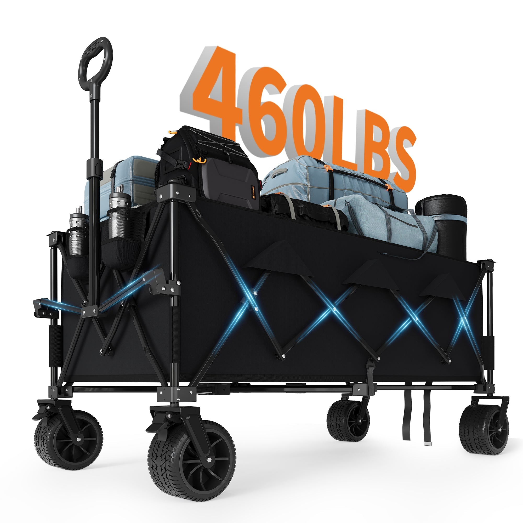 Garvee Heavy Duty Utility Beach Wagon Cart - Collapsible Wagon Beach with All Terrain Wheels, Extra Long WagonCart, Foldable with Cup Holders for Sand