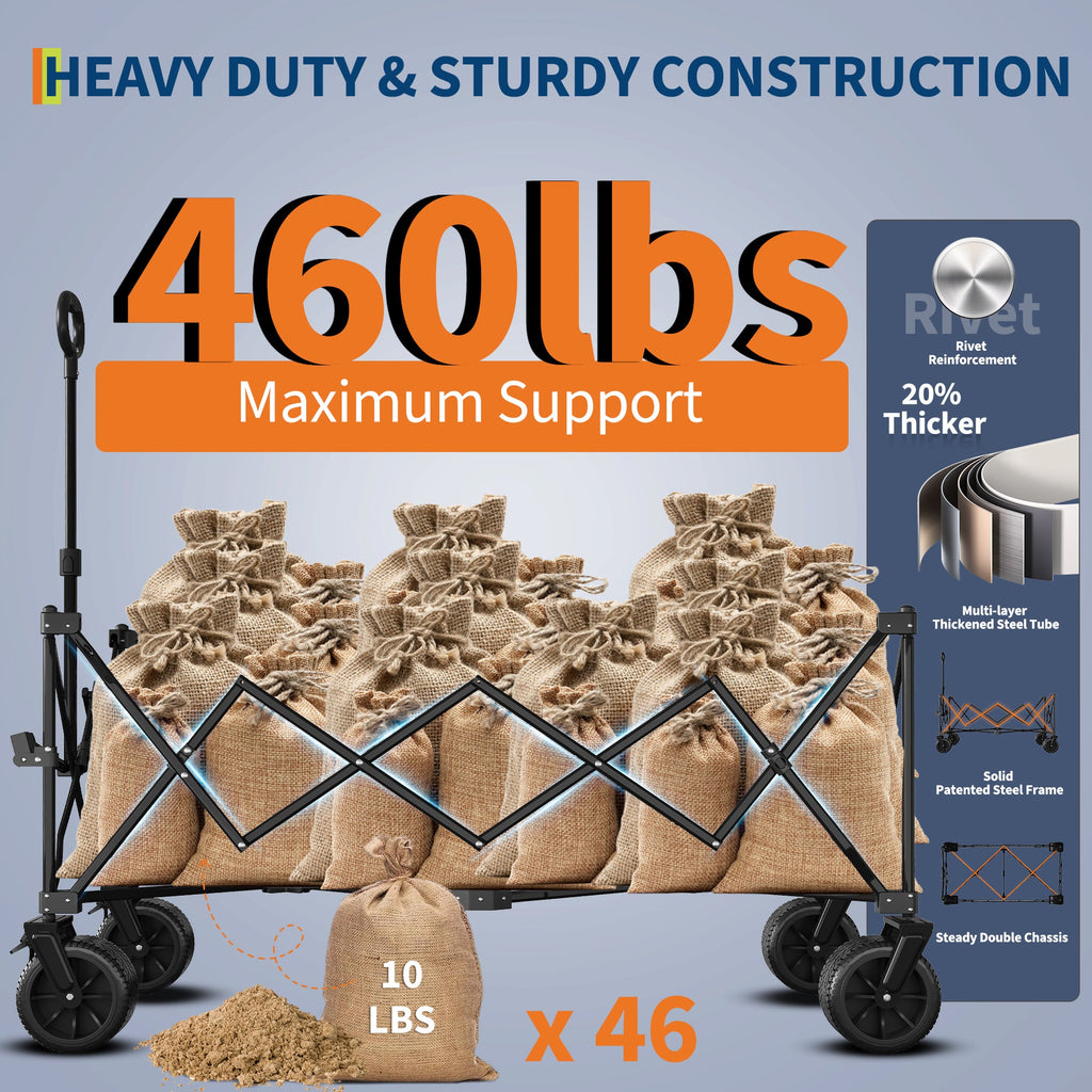 Garvee Heavy Duty Utility Beach Wagon Cart - Collapsible Wagon Beach with All Terrain Wheels, Extra Long WagonCart, Foldable with Cup Holders for Sand