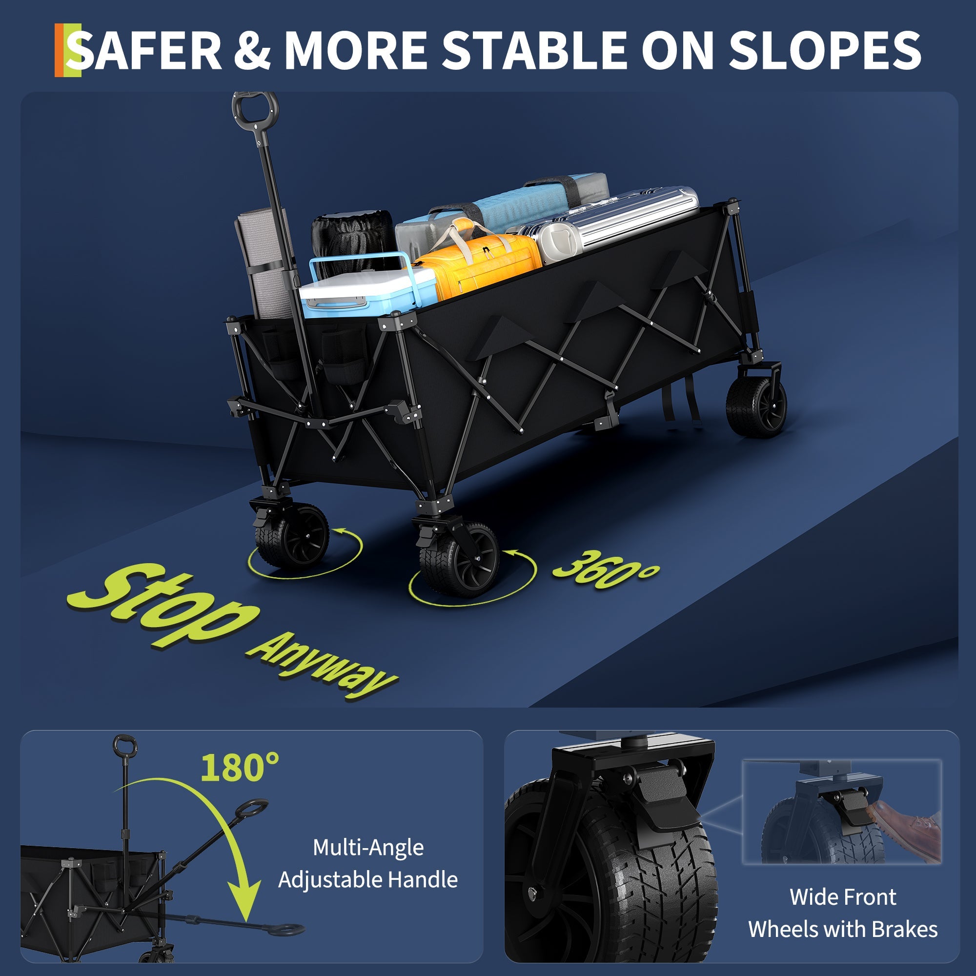 Garvee Heavy Duty Utility Beach Wagon Cart - Collapsible Wagon Beach with All Terrain Wheels, Extra Long WagonCart, Foldable with Cup Holders for Sand