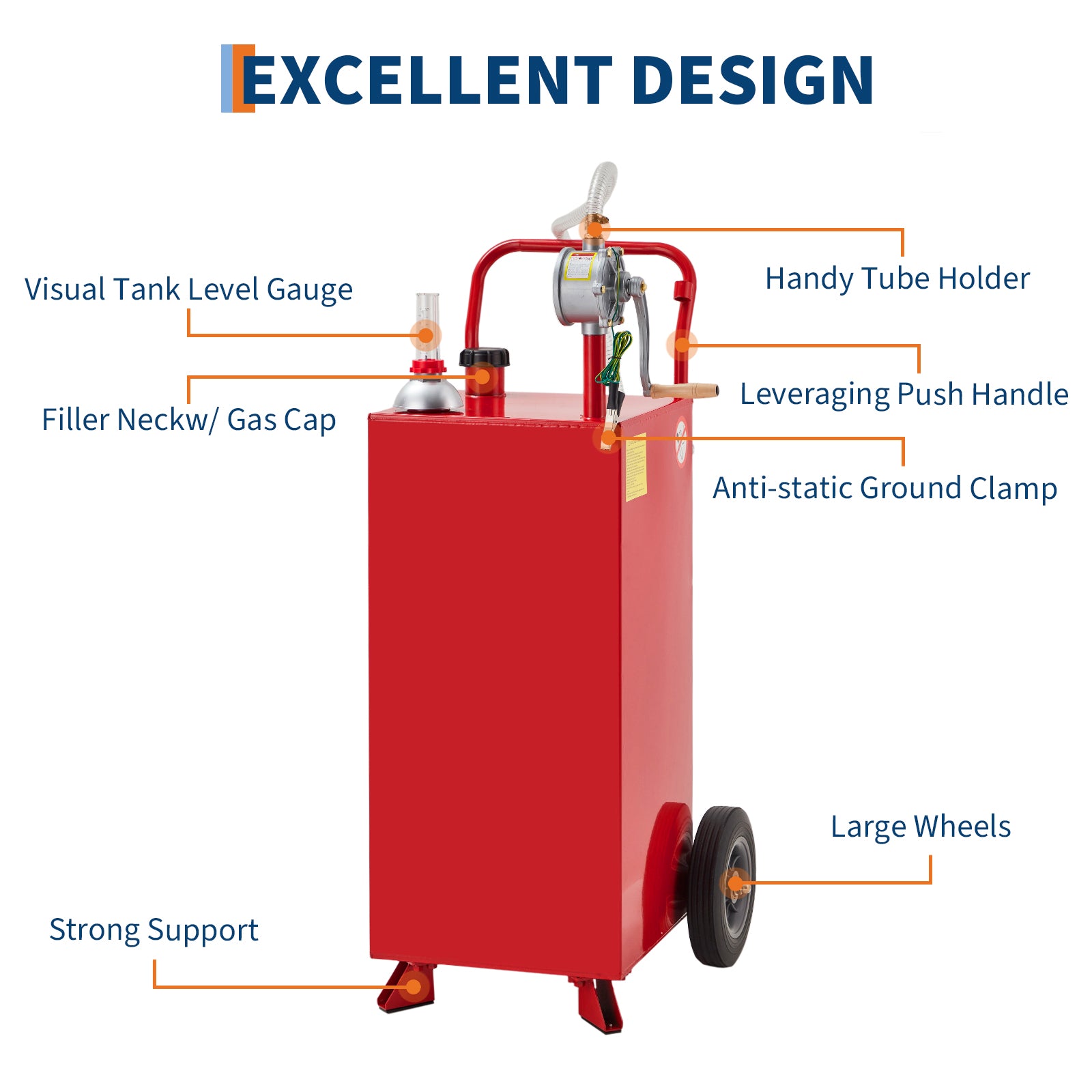 Garvee Fuel Caddy 40 Gallon Portable Gas Caddy With Manual Transfer Pump For Cars Lawn Mowers ATVs Boats Red