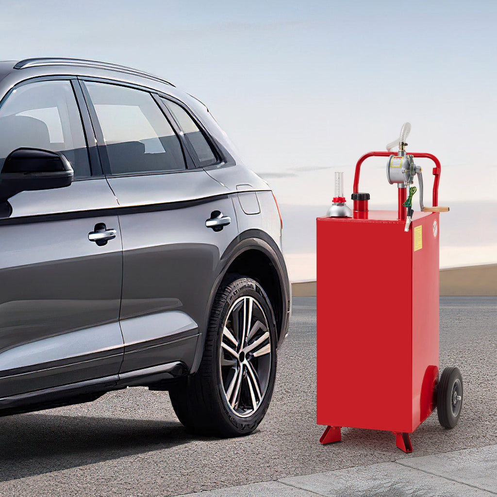 Garvee Fuel Caddy 40 Gallon Portable Gas Caddy With Manual Transfer Pump For Cars Lawn Mowers ATVs Boats Red