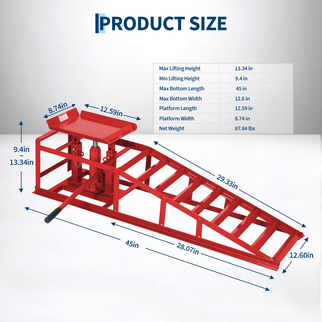 Garvee 2-Pack Hydraulic Car Ramps, 5T/11000 lbs Capacity Low-Profile Car Lift with Adjustable Height (9.4"-13.34") for Trucks, Trailers, and Auto Repair in Garage, Red