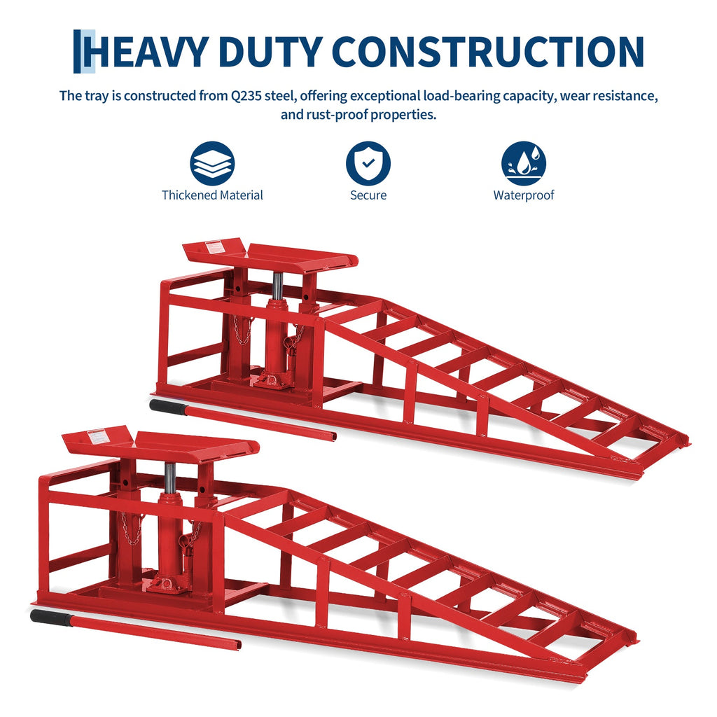 Garvee 2-Pack Hydraulic Car Ramps, 5T/11000 lbs Capacity Low-Profile Car Lift with Adjustable Height (9.4"-13.34") for Trucks, Trailers, and Auto Repair in Garage, Red