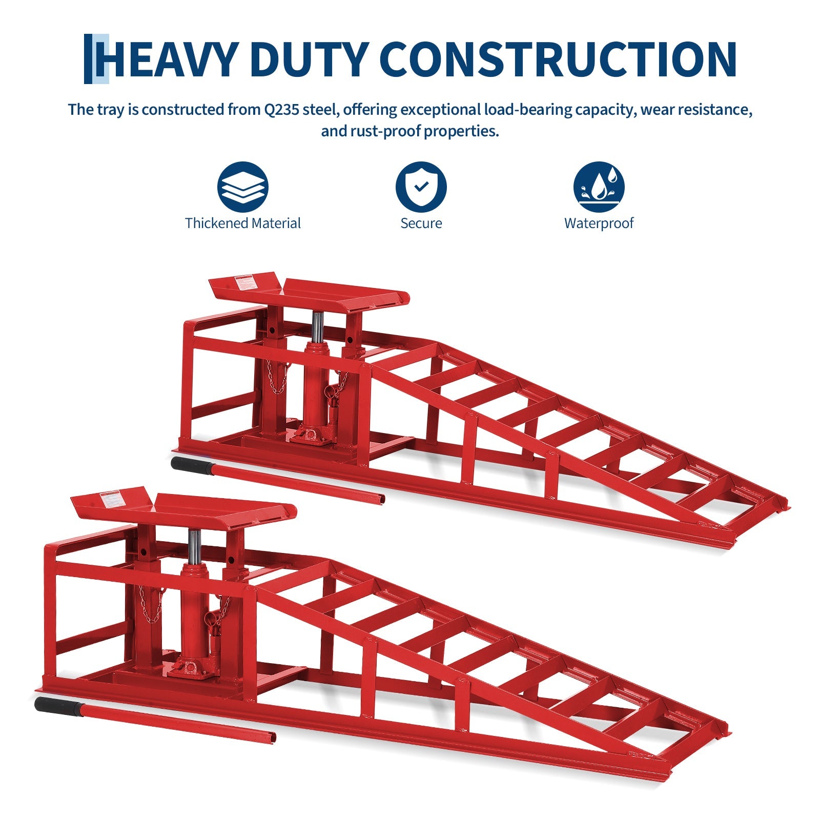 Garvee 2-Pack Hydraulic Car Ramps, 5T/11000 lbs Capacity Low-Profile Car Lift with Adjustable Height (9.4"-13.34") for Trucks, Trailers, and Auto Repair in Garage, Red
