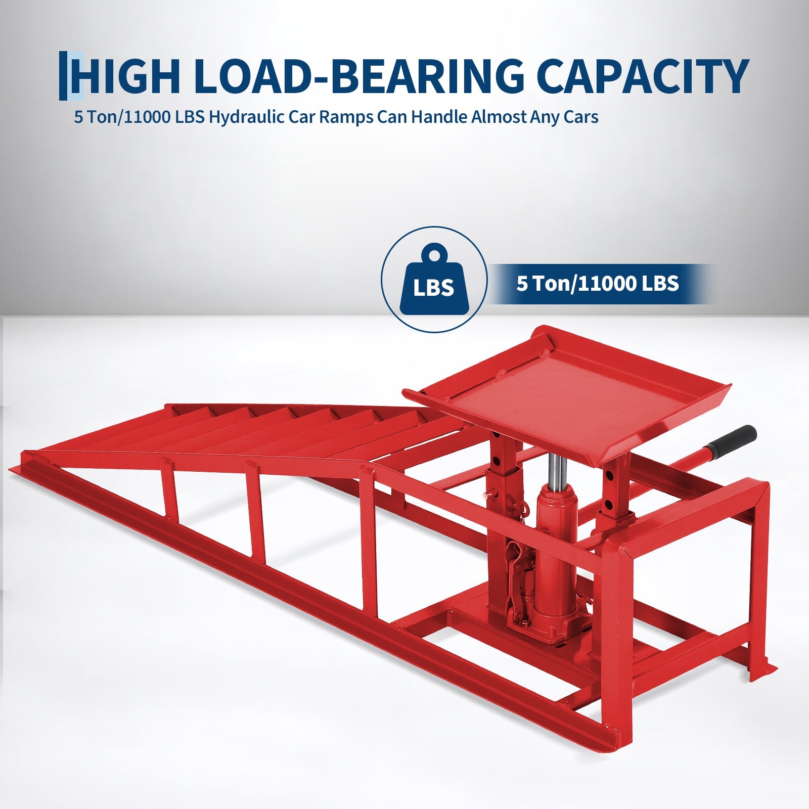 Garvee 2-Pack Hydraulic Car Ramps, 5T/11000 lbs Capacity Low-Profile Car Lift with Adjustable Height (9.4"-13.34") for Trucks, Trailers, and Auto Repair in Garage, Red