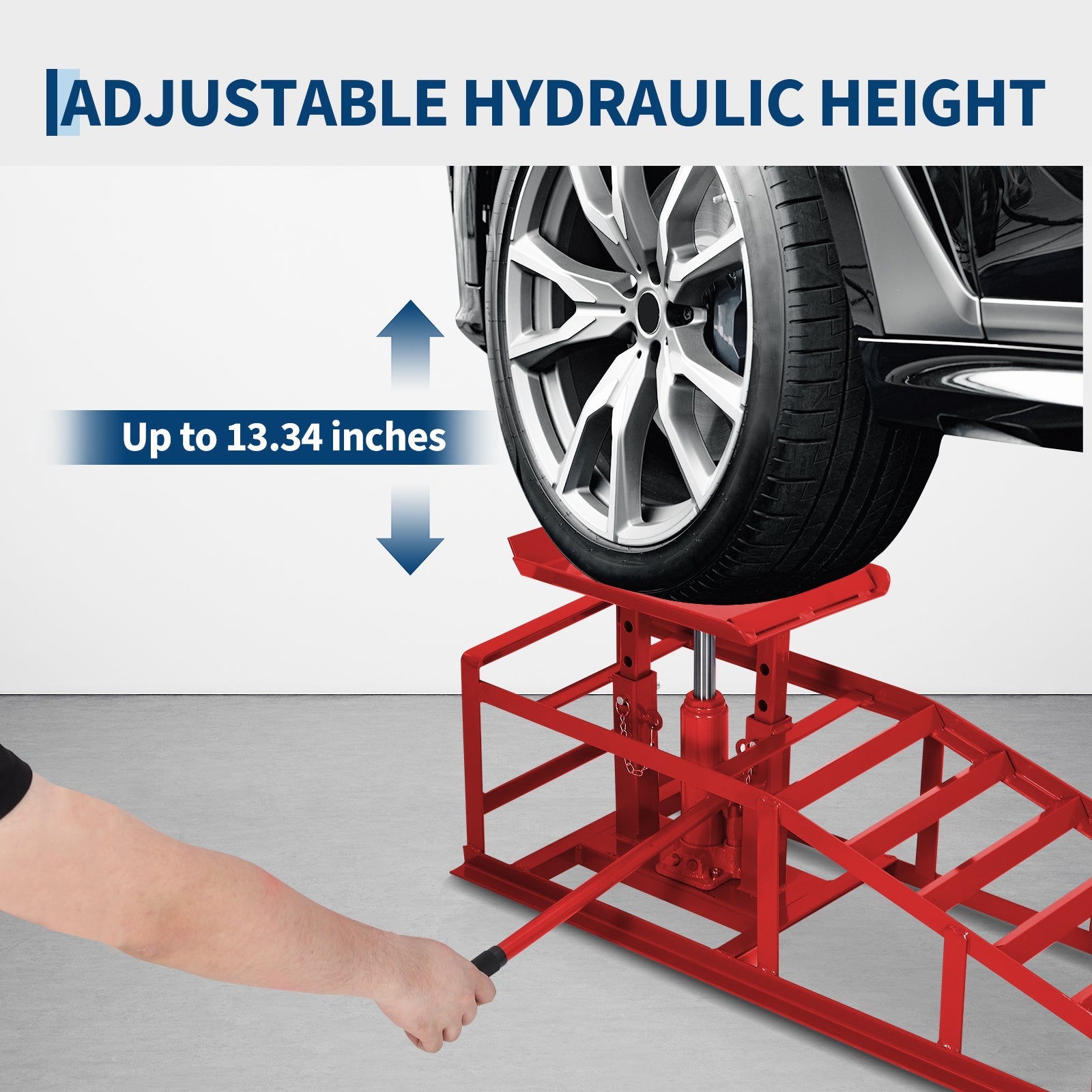 Garvee 2-Pack Hydraulic Car Ramps, 5T/11000 lbs Capacity Low-Profile Car Lift with Adjustable Height (9.4"-13.34") for Trucks, Trailers, and Auto Repair in Garage, Red