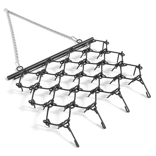 Garvee Heavy Duty Drag Harrow 4x4 Ft with4 Ft Chain, 3/8 Inch Tines for ATV, UTVs, Lawn Tractors Leveling, Grading, Pastures, Breaking Up Soil,Black