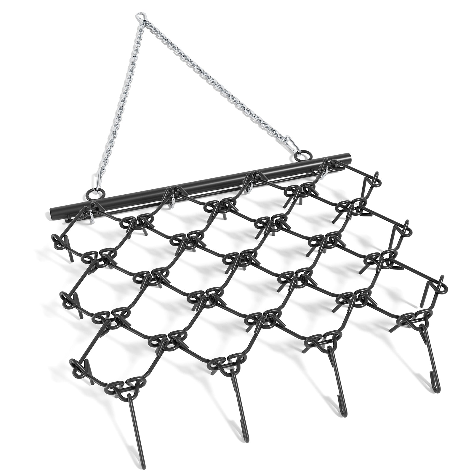 Garvee Heavy Duty Drag Harrow 4x4 Ft with4 Ft Chain, 3/8 Inch Tines for ATV, UTVs, Lawn Tractors Leveling, Grading, Pastures, Breaking Up Soil,Black