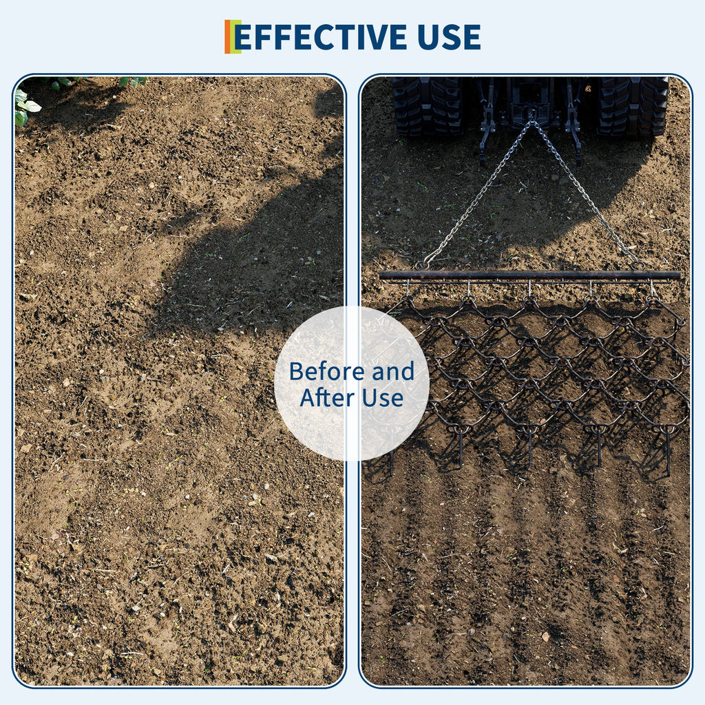Garvee Heavy Duty Drag Harrow 4x4 Ft with4 Ft Chain, 3/8 Inch Tines for ATV, UTVs, Lawn Tractors Leveling, Grading, Pastures, Breaking Up Soil,Black