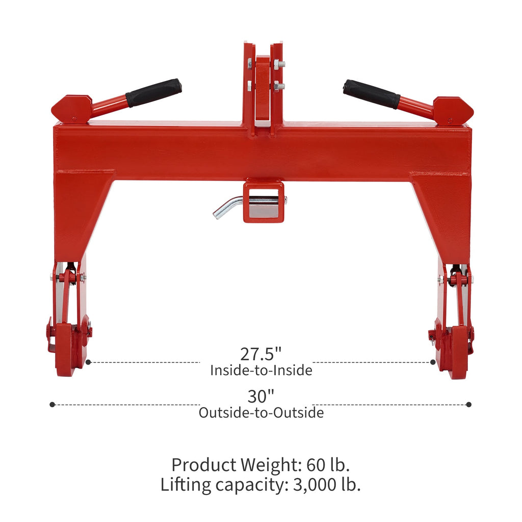 Garvee Heavy-Duty Tractor 3 Point Quick Hitch for Cat 1 Tractors - 3000lb Lift Capacity Dual Receiver Hooks Easy-Install Orange Hitch Attachment