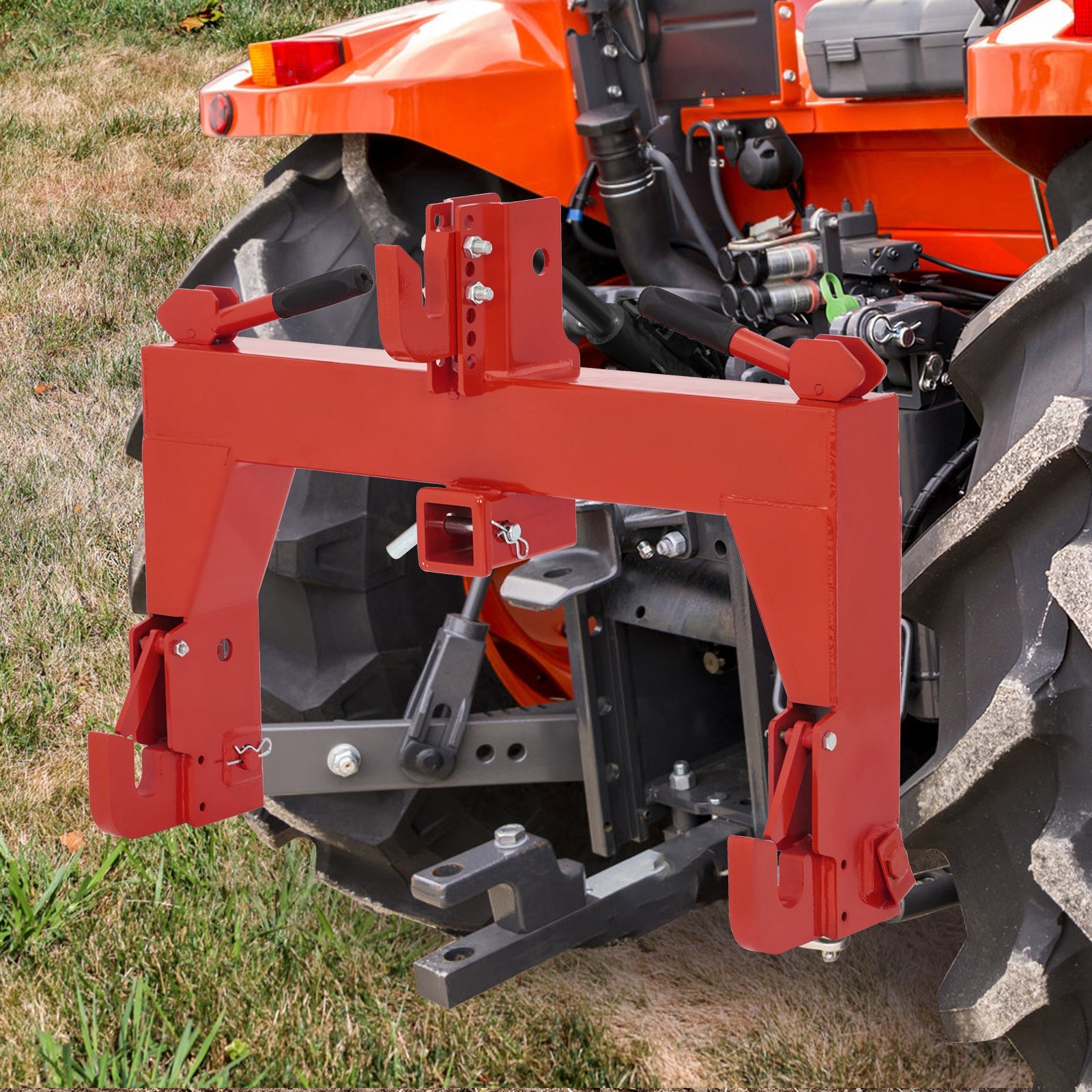Garvee Heavy-Duty Tractor 3 Point Quick Hitch for Cat 1 Tractors - 3000lb Lift Capacity Dual Receiver Hooks Easy-Install Orange Hitch Attachment