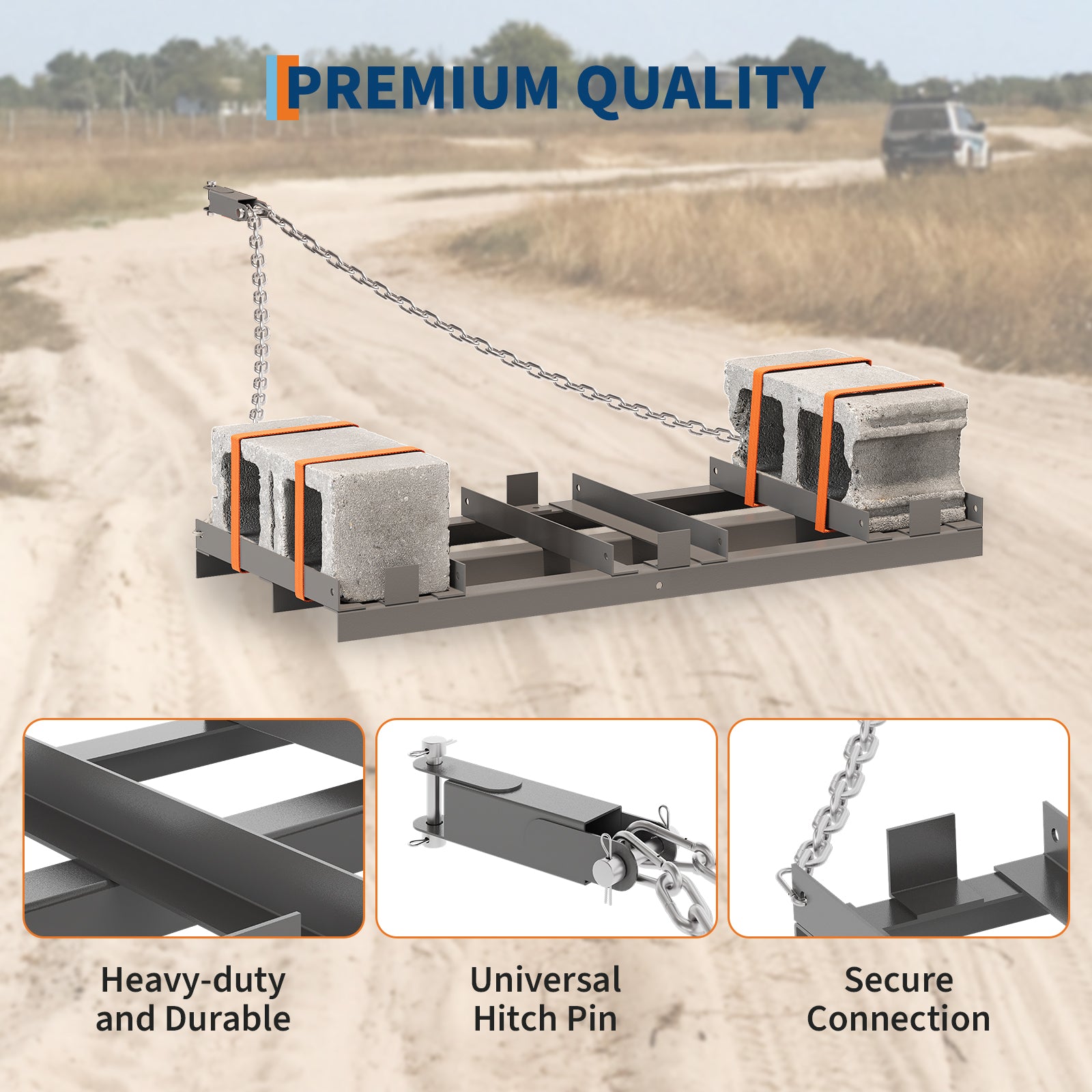 Garvee 4FT Drag Harrow for ATV Tractor UTV, Heavy Duty Steel, Adjustable Width, 6FT Chain Link, Tow Behind, Yard Field Pasture