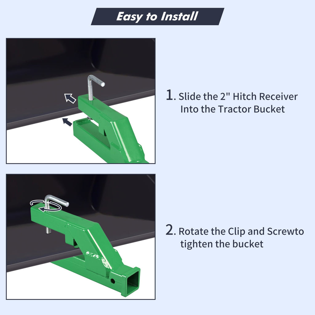 Garvee Clamp On Trailer Hitch 2" Ball Mount Receiver Adapter Bucket Trailer Hitch Compatible with Deere Tractor Bucket Forklift Heavy-Duty Steel Rust-Resistant Finish