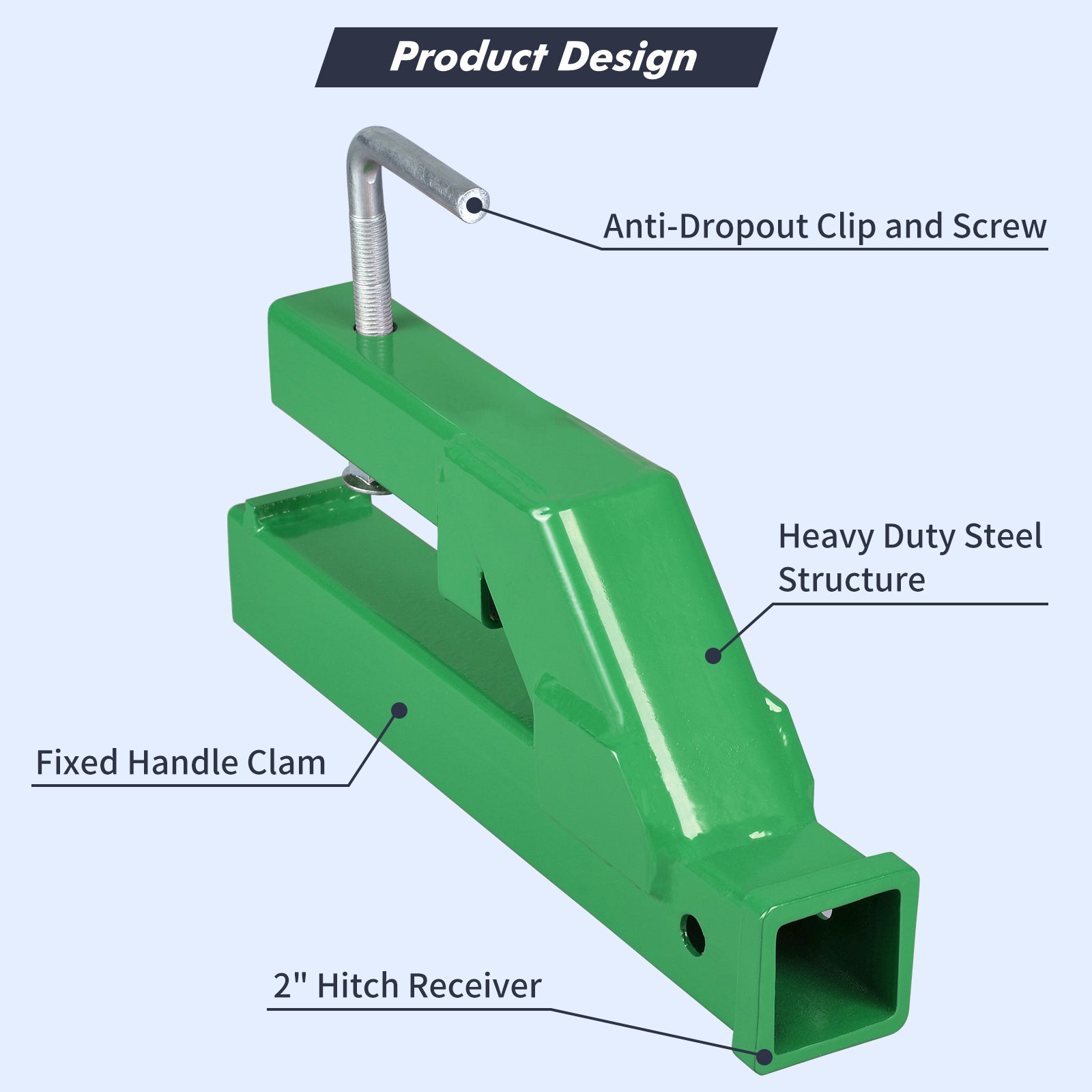 Garvee Clamp On Trailer Hitch 2" Ball Mount Receiver Adapter Bucket Trailer Hitch Compatible with Deere Tractor Bucket Forklift Heavy-Duty Steel Rust-Resistant Finish