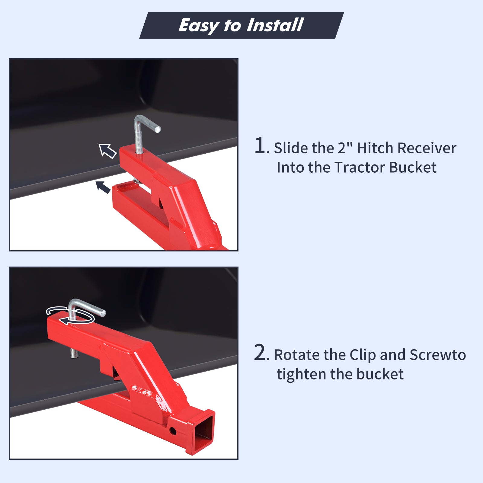 Garvee Clamp On Trailer Hitch 2" Ball Mount Adapter Compatible With Deere Bobcat Tractor Bucket Red 18"x2.5"x7"