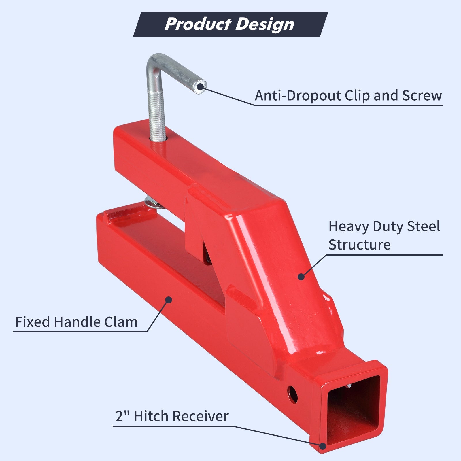 Garvee Clamp On Trailer Hitch 2" Ball Mount Adapter Compatible With Deere Bobcat Tractor Bucket Red 18"x2.5"x7"