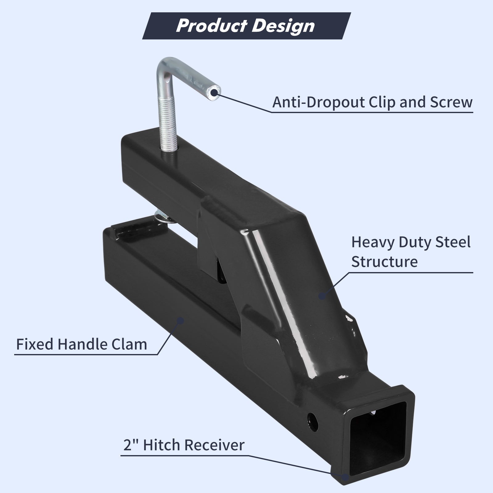 Garvee Clamp On Trailer Hitch 2" Ball Mount Adapter Compatible With Deere Bobcat Tractor Bucket Black 18"x2.5"x7"