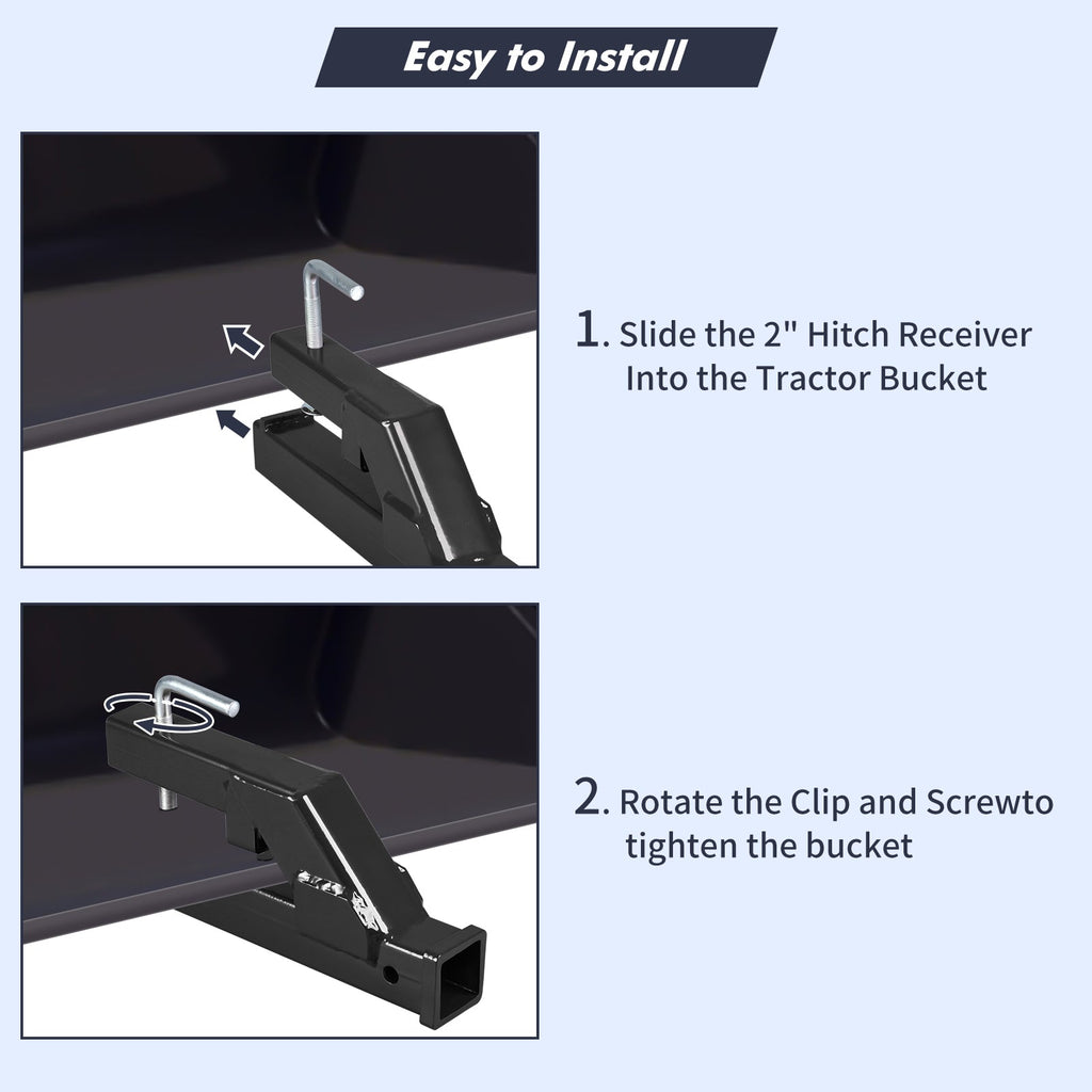 Garvee Clamp On Trailer Hitch 2" Ball Mount Adapter Compatible With Deere Bobcat Tractor Bucket Black 18"x2.5"x7"