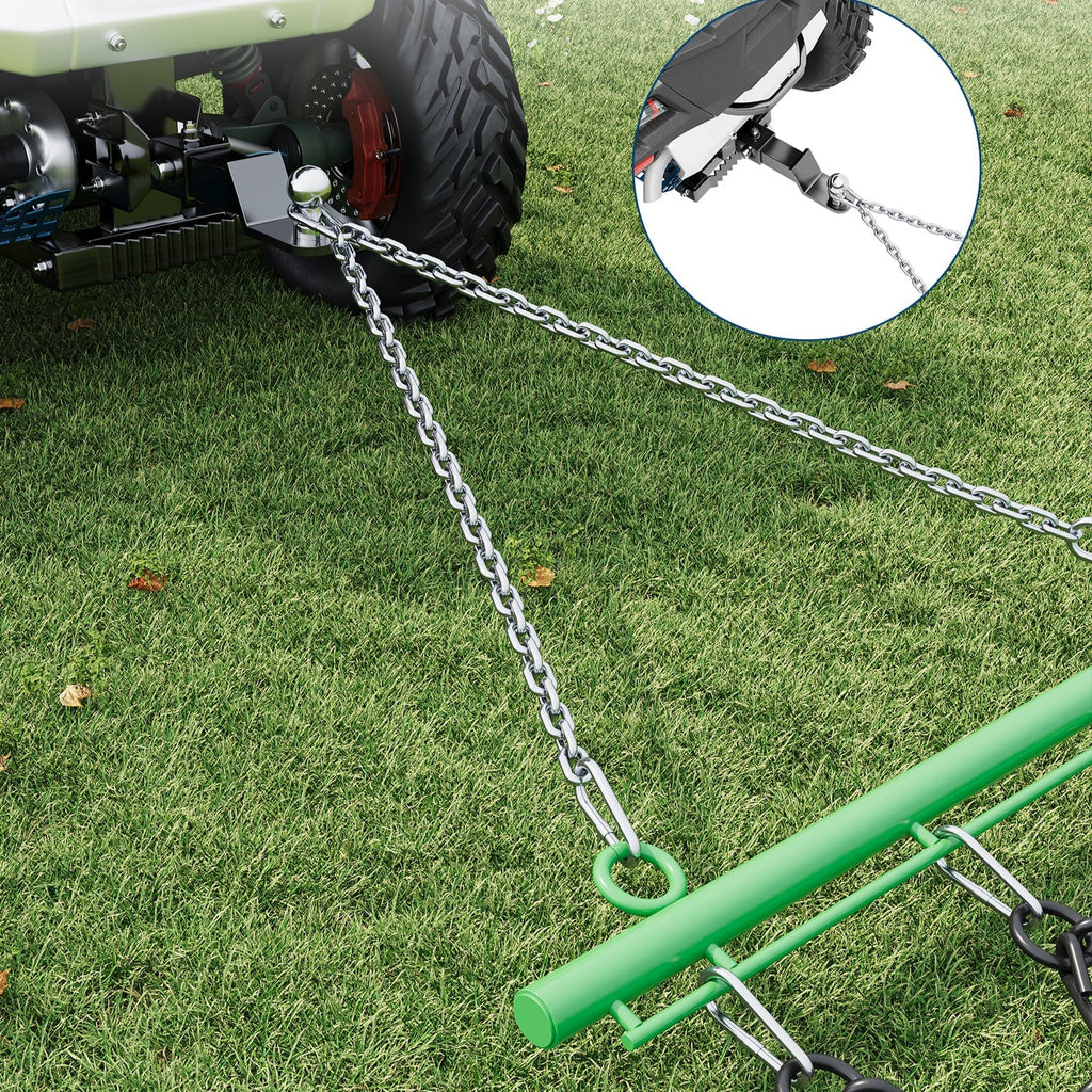 Garvee 4x4 FT ATV Chain Drag Harrow with 1/2 Inch Tines, Heavy-Duty Steel, Adjustable Tow Bar, Compatible with 2" Hitch, Lawn & Farm Use