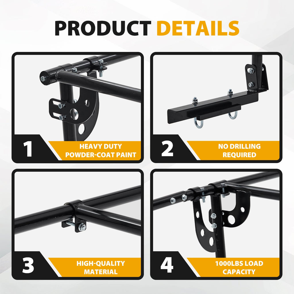 Garvee Universal Truck Bed Rack Heavy-Duty Steel Adjustable Utility Ladder Rack For Pick-up Trucks 1000 LBS Capacity Black