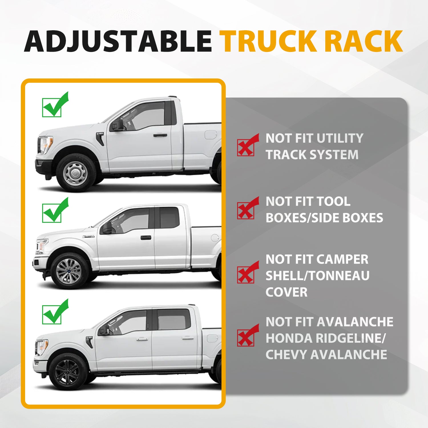 Garvee Universal Truck Bed Rack Heavy-Duty Steel Adjustable Utility Ladder Rack For Pick-up Trucks 1000 LBS Capacity Black