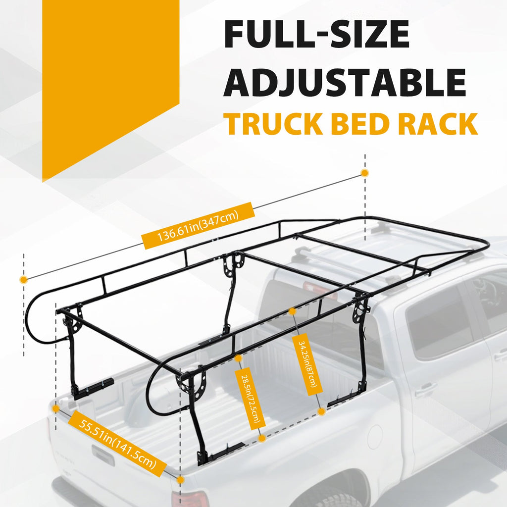 Garvee Universal Truck Bed Rack Heavy-Duty Steel Adjustable Utility Ladder Rack For Pick-up Trucks 1000 LBS Capacity Black