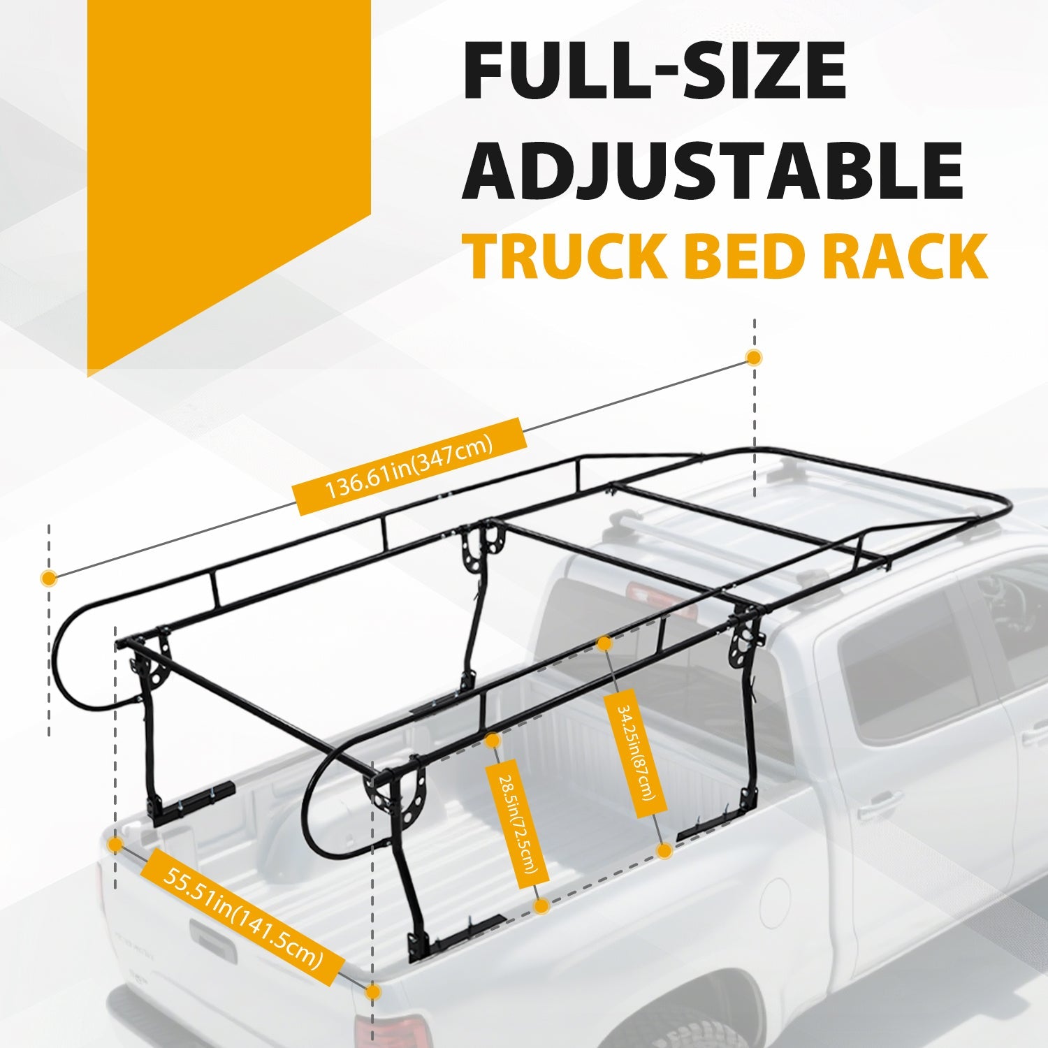 Garvee Universal Truck Bed Rack Heavy-Duty Steel Adjustable Utility Ladder Rack For Pick-up Trucks 1000 LBS Capacity Black