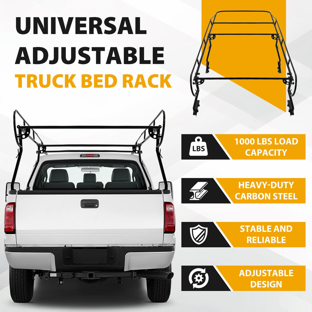 Garvee Universal Truck Bed Rack Heavy-Duty Steel Adjustable Utility Ladder Rack For Pick-up Trucks 1000 LBS Capacity Black
