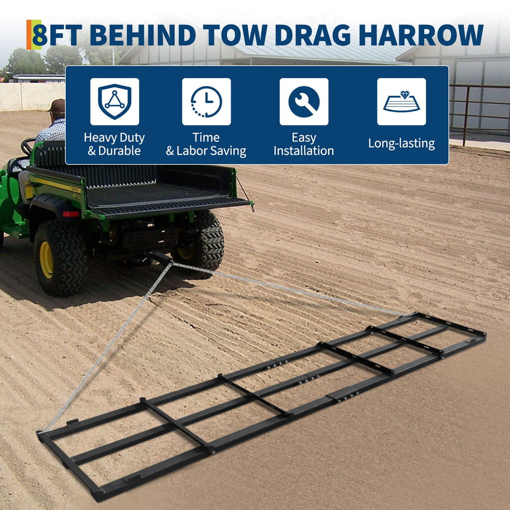 Garvee Drag Harrow Lawn Tractor 4Ft Heavy Duty Steel Chain Adjustable Width Tow Behind ATV Farm Field Garden