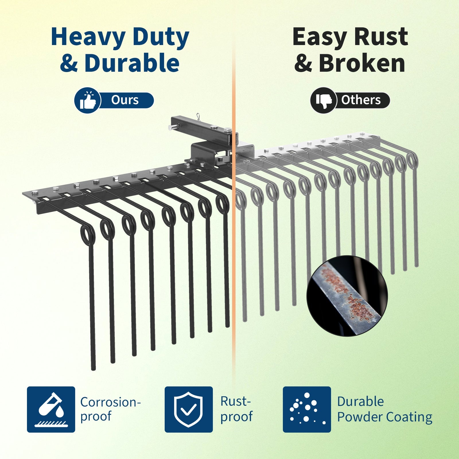 Garvee 48" Durable Pine Straw Rake Steel Spring Landscape Rake Fits 2" Receiver for Lawn Tractors or ATV/UTV，Black