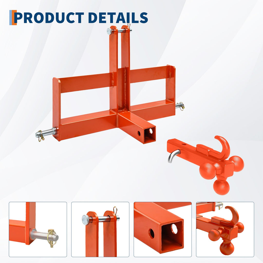 Garvee 3 Point Trailer Hitch for Tractor with 2" Receiver & Ball, Heavy-Duty Steel, Quick Hitch, Suitcase Weight Brackets, 10000 Lbs Capacity, Category 1, Towing & Weight Balancing