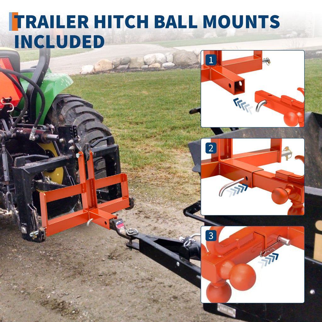 Garvee 3 Point Trailer Hitch for Tractor with 2" Receiver & Ball, Heavy-Duty Steel, Quick Hitch, Suitcase Weight Brackets, 10000 Lbs Capacity, Category 1, Towing & Weight Balancing