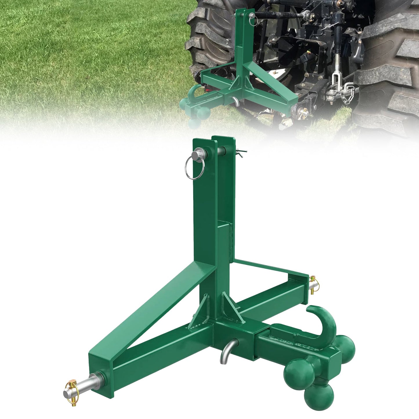 Garvee 3 Point Trailer Hitch 2" Receiver Towing Ball 10,000Lb Capacity Powder-Coated Steel Quick Hitch Compatible Category 1 Tractors Heavy Duty Industrial Use