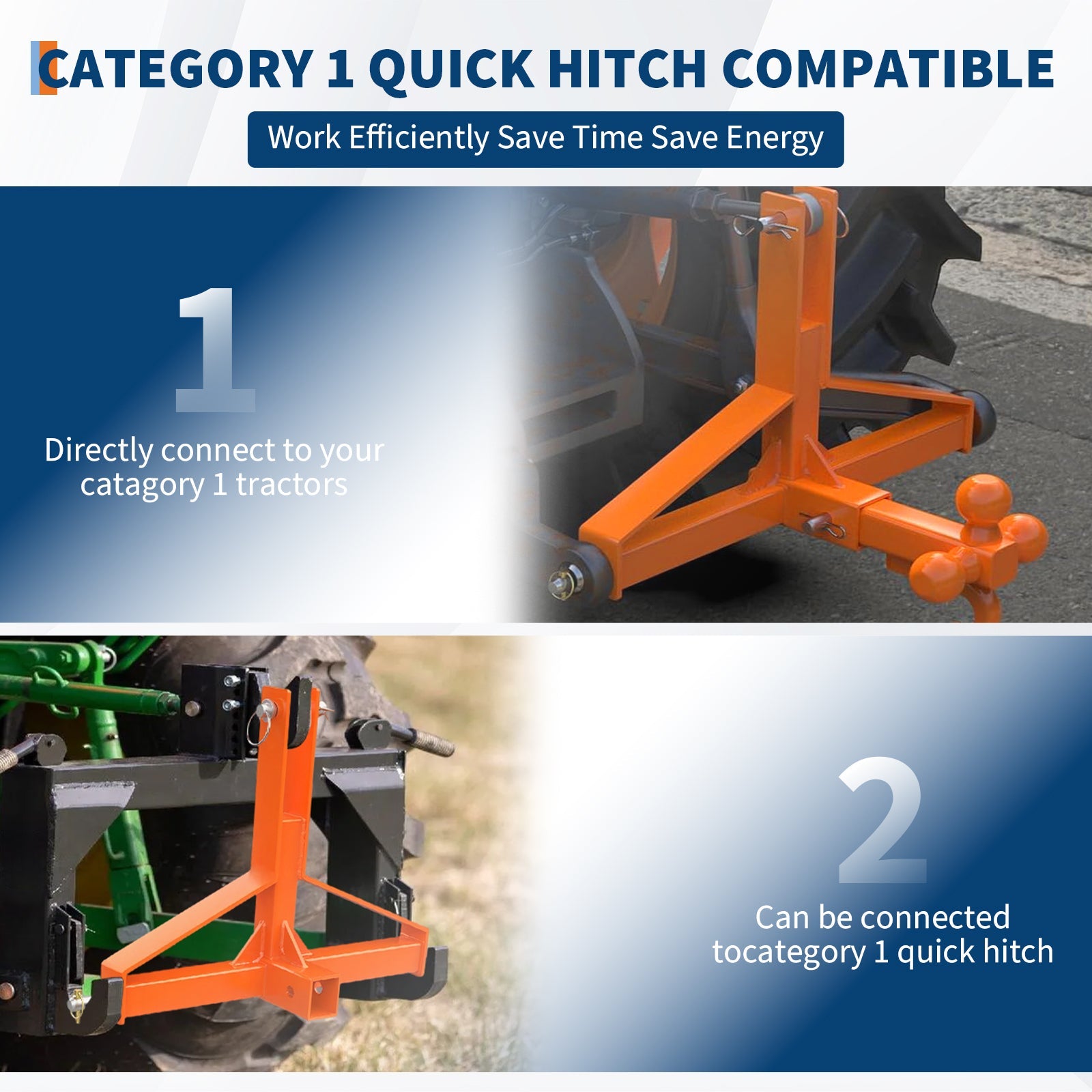Garvee 3 Point Trailer Hitch Tractor 2" Receiver Heavy Duty Steel Quick Hitch 10,000 lbs Capacity Universal Fit Construction Farming