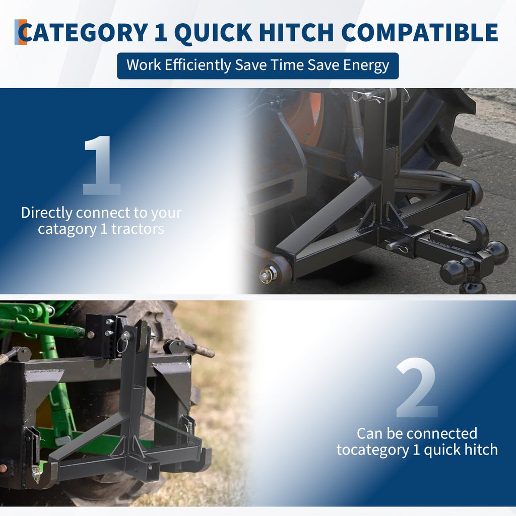 Garvee 3 Point Trailer Hitch for Tractor with 2" Receiver & Ball Hook - Heavy Duty Steel, Quick Hitch, 10,000 Lbs Capacity, Category 1 Compatible, Industrial Use