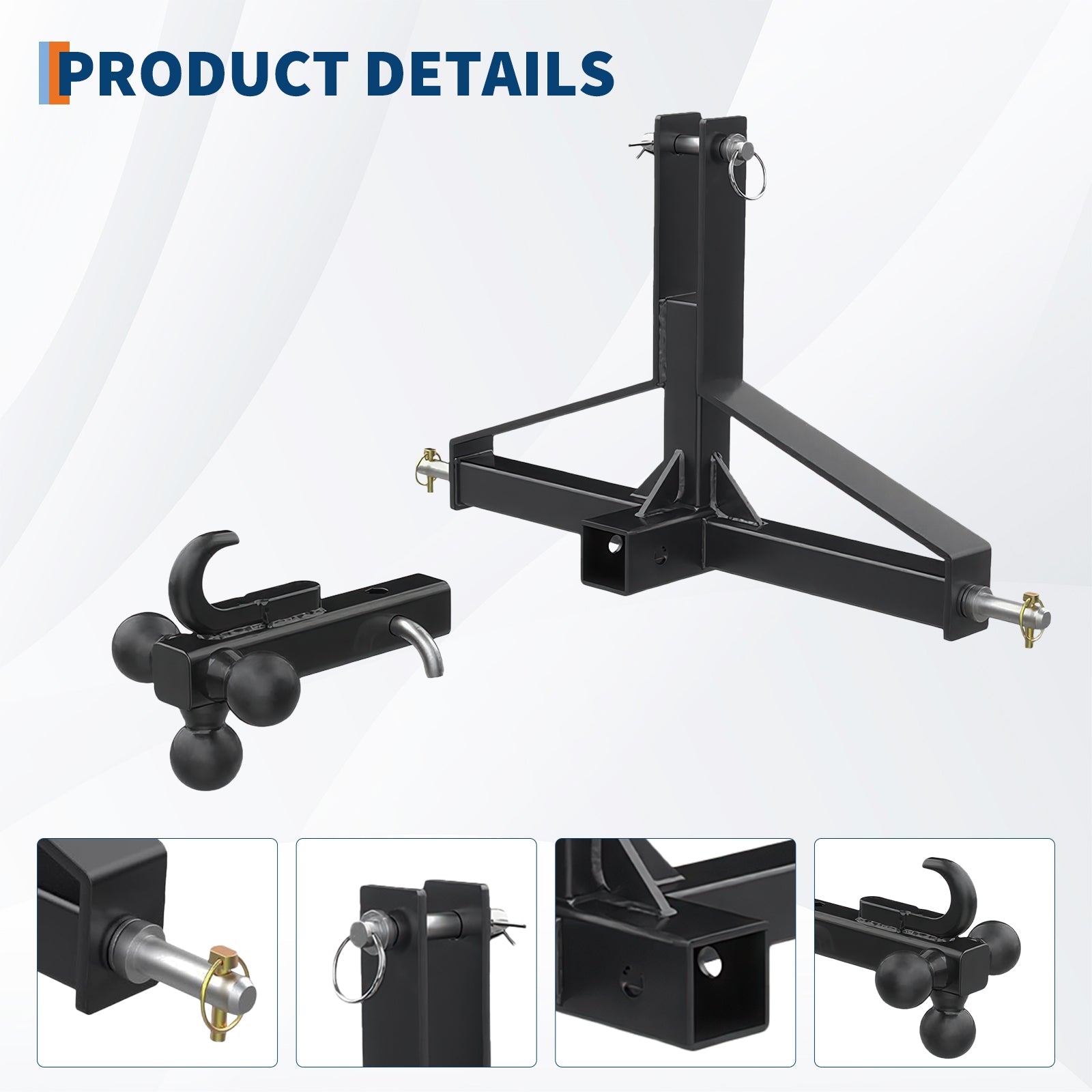 Garvee 3 Point Trailer Hitch for Tractor with 2" Receiver & Ball Hook - Heavy Duty Steel, Quick Hitch, 10,000 Lbs Capacity, Category 1 Compatible, Industrial Use