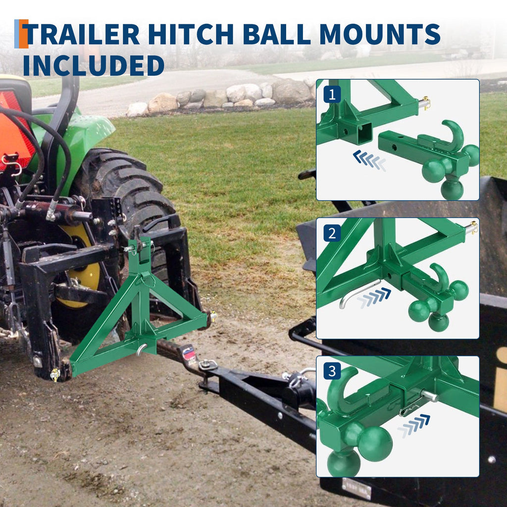 Garvee 3 Point Hitch Receiver for Category 1 Tractor, 2" Receiver, Heavy Duty Trailer Hitch, Forged Steel, Rust-Resistant, Quick Hitch Compatible, Farm & Construction Use