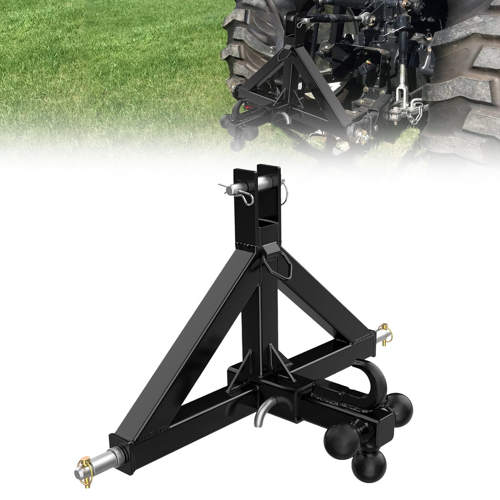 Garvee 3 Point Hitch Receiver Category 1 Tractor 3 Ball & Hook Heavy Duty Steel Rust-Resistant Powder Coat 2" Receiver Quick Hitch Farm Use