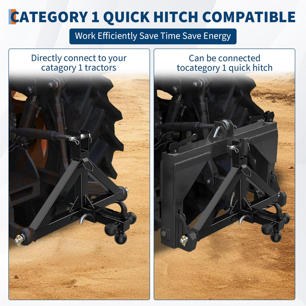 Garvee 3 Point Hitch Receiver for Category 1 Tractor, 2" Receiver, Heavy Duty Trailer Hitch, Forged Steel, Rust-Resistant, Quick Hitch Compatible, Farm & Construction Use