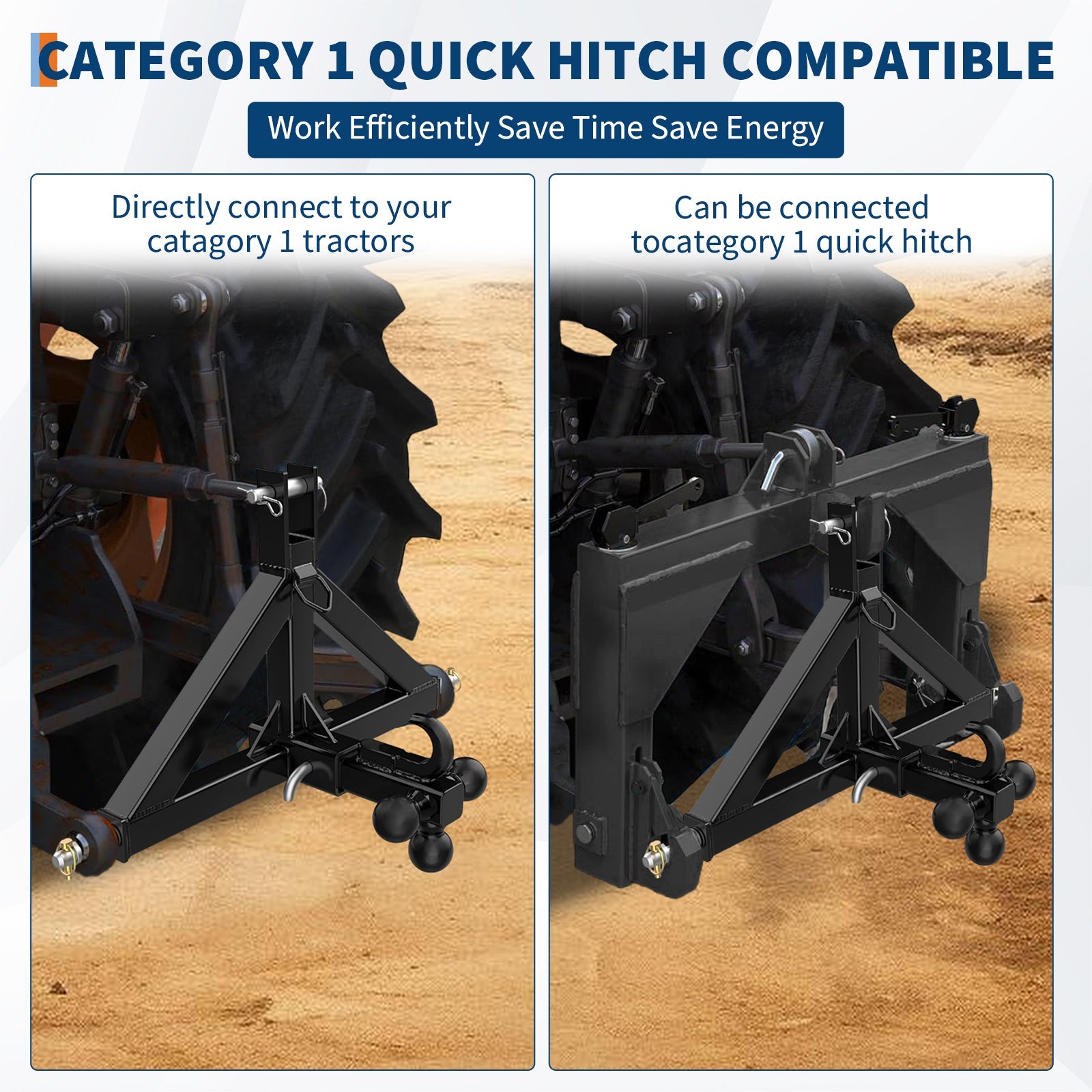 Garvee 3 Point Hitch Receiver for Category 1 Tractor, 2" Receiver, Heavy Duty Trailer Hitch, Forged Steel, Rust-Resistant, Quick Hitch Compatible, Farm & Construction Use