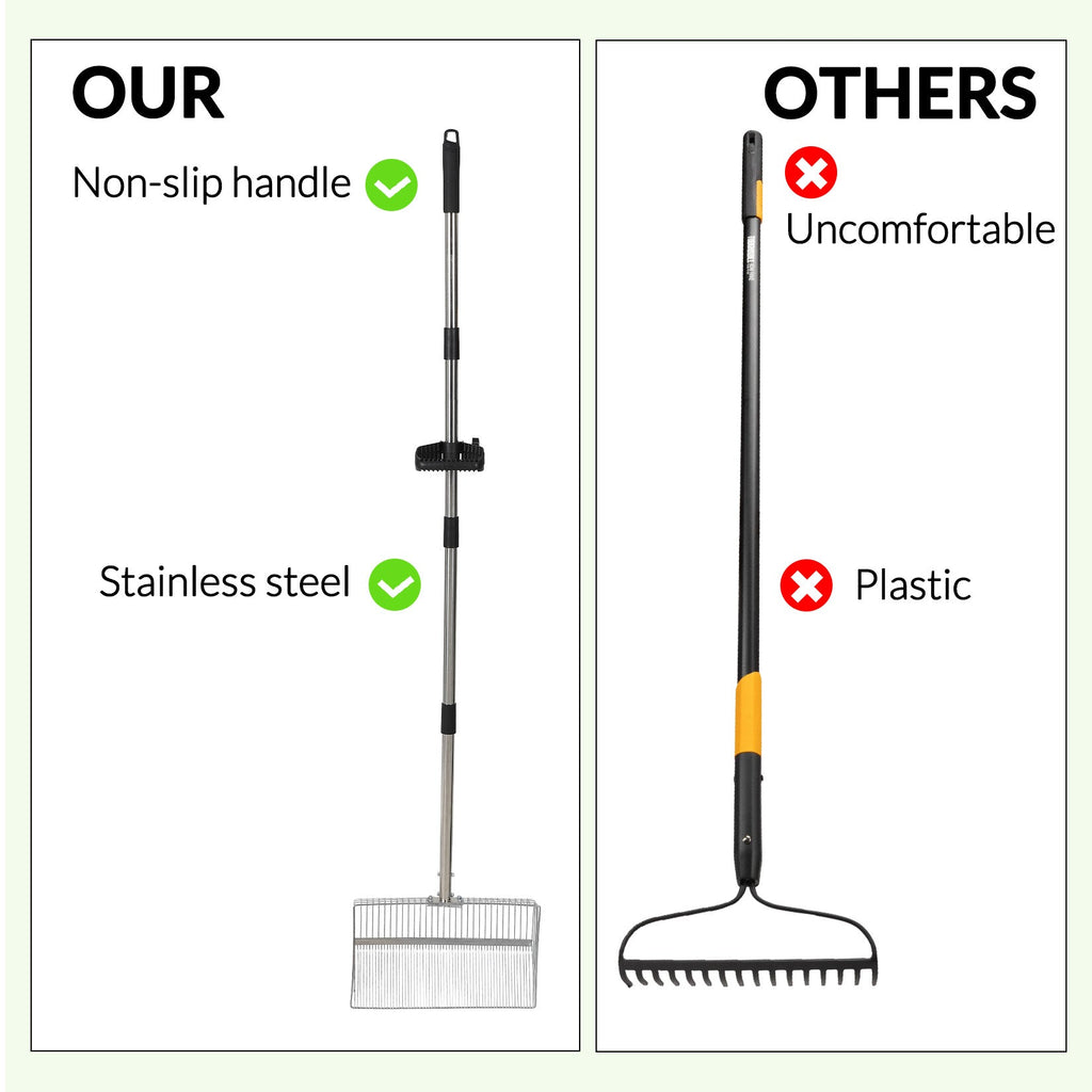 Garvee Chicken Coop Rake 24"-72" Adjustable - 14.9" Galvanized Manure Scoop w/Rubber Grip for Pet Waste, Sand & Hay Cleaning