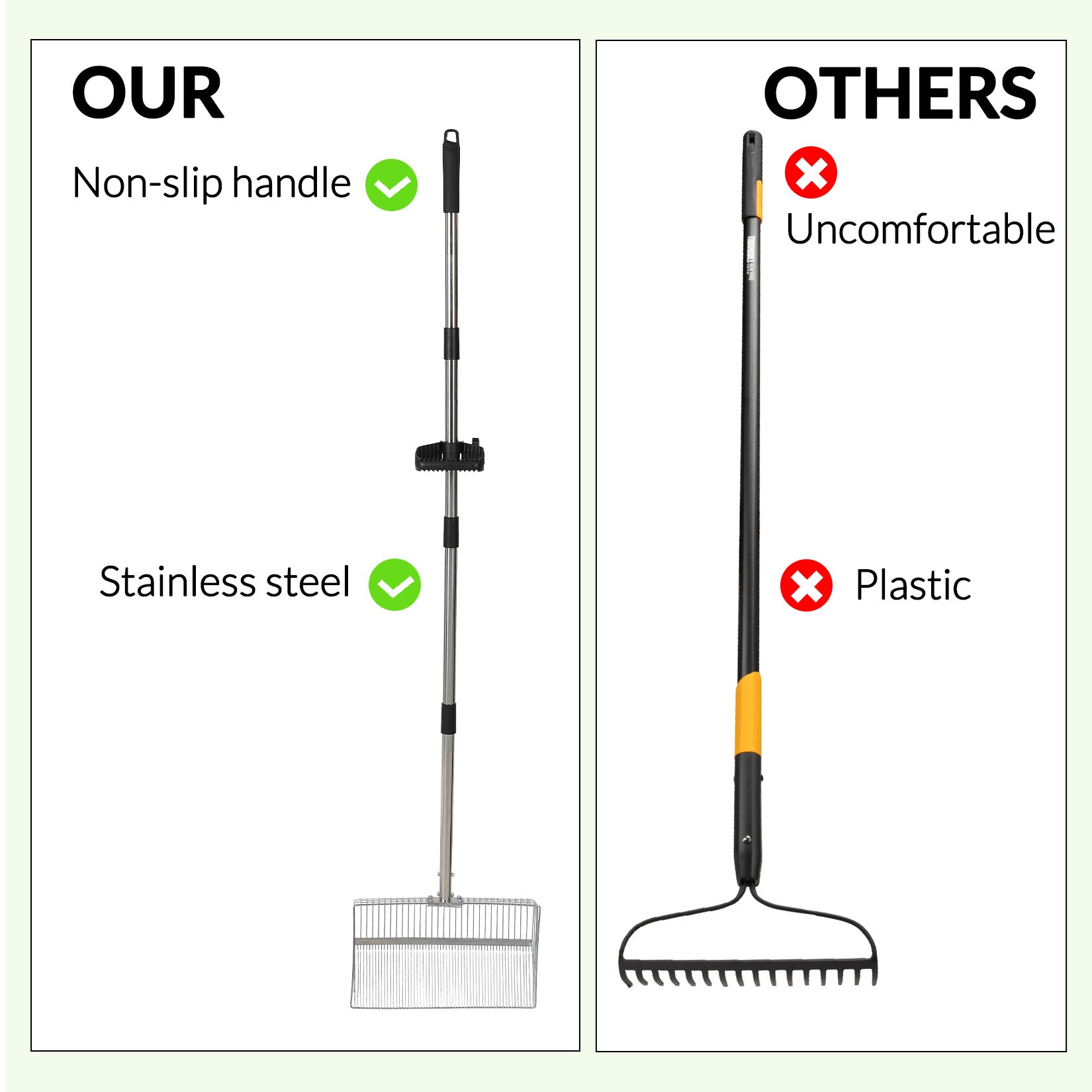 Garvee Chicken Coop Rake 24"-72" Adjustable - 14.9" Galvanized Manure Scoop w/Rubber Grip for Pet Waste, Sand & Hay Cleaning