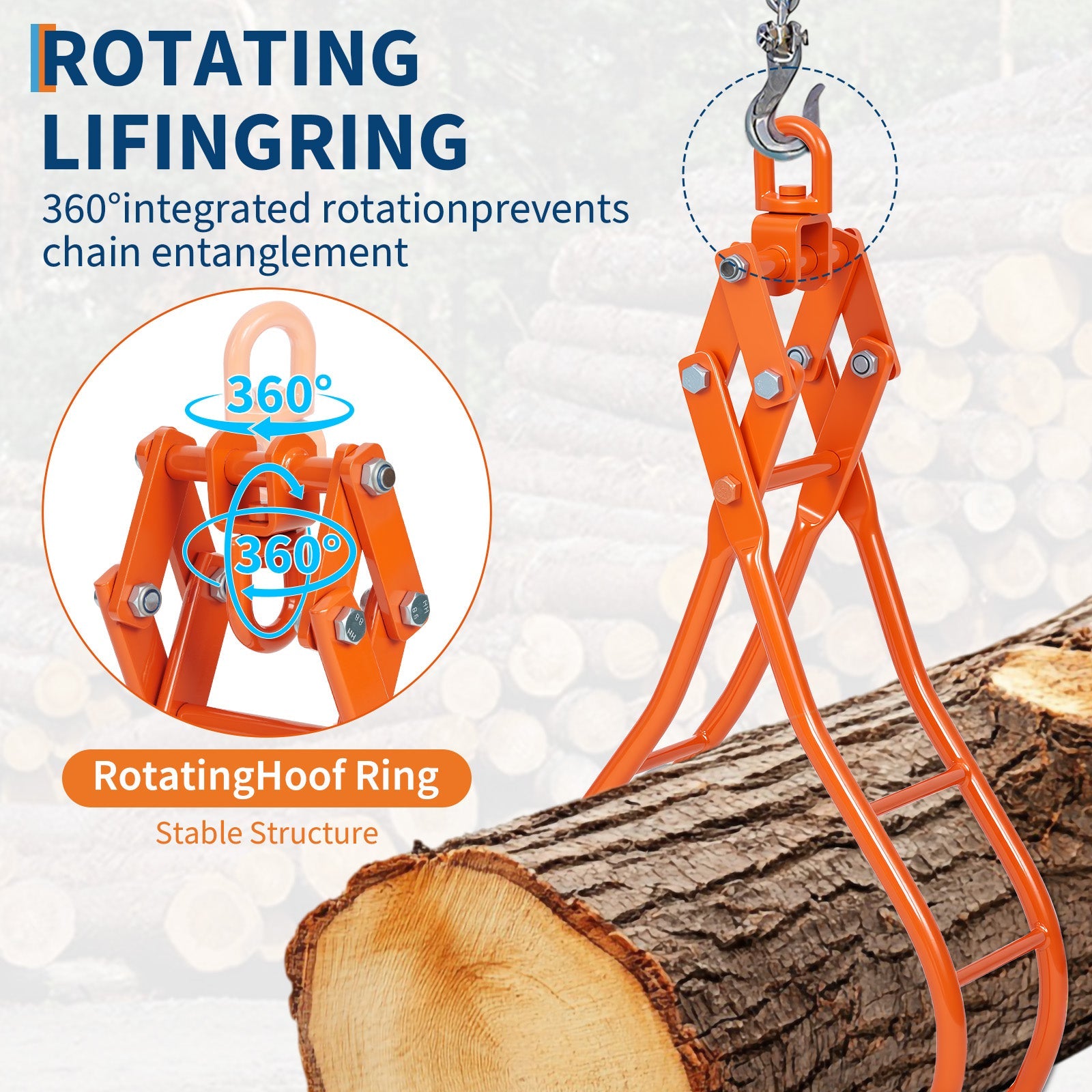 Garvee Log Lifting Tongs 36in Heavy Duty Steel Serrated Claw Hook 3300Lbs Capacity Corrosion Resistant for Tractors Trucks Forklifts ATV Logging