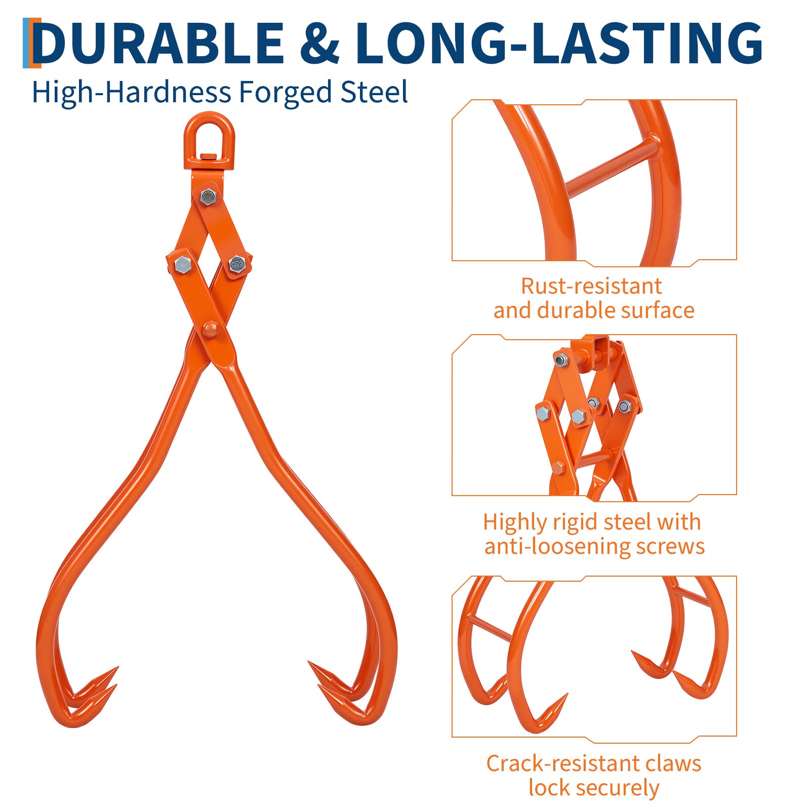 Garvee Log Lifting Tongs 36in Heavy Duty Steel Serrated Claw Hook 3300Lbs Capacity Corrosion Resistant for Tractors Trucks Forklifts ATV Logging