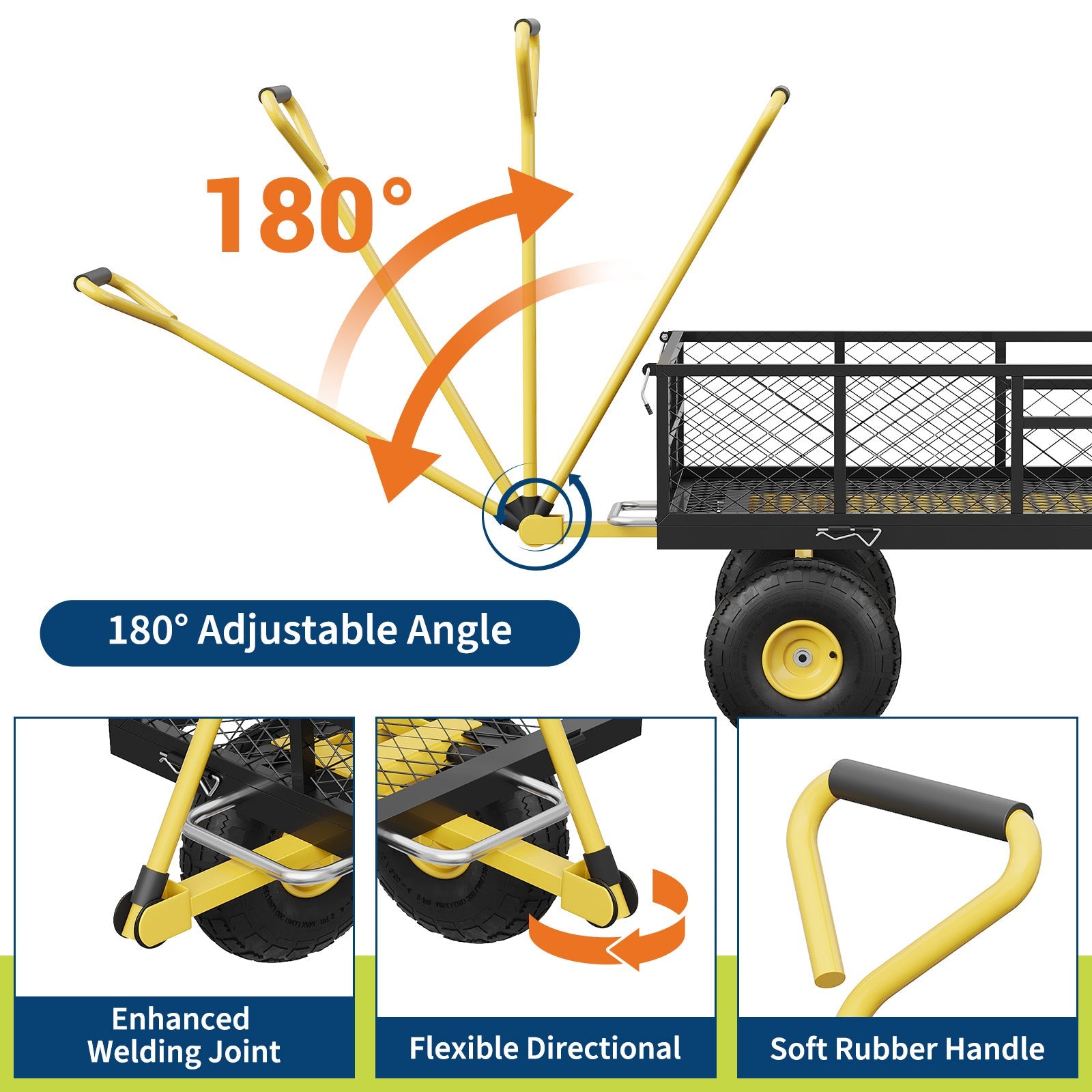 Garvee Garden Dump Cart Heavy Duty Steel 900 LBS Load Capacity Quick-Release Dumping Removable Sidewalls 10" Pneumatic Tires 180° Swivel Handle Yard Farm Utility
