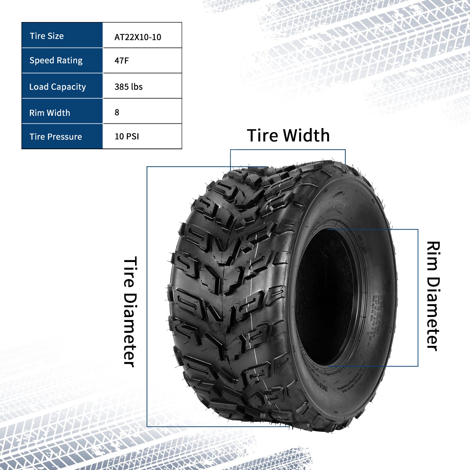 Garvee 22x10x10 ATV Tires - 2-Pack 6PR Tubeless All-Terrain Tires for Trail, Desert, Mud, Dirt, and Sand, Black